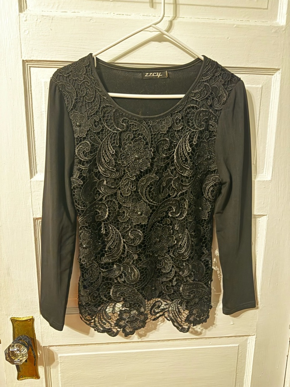 Zizzi Black Long Sleeve Lace Front Top